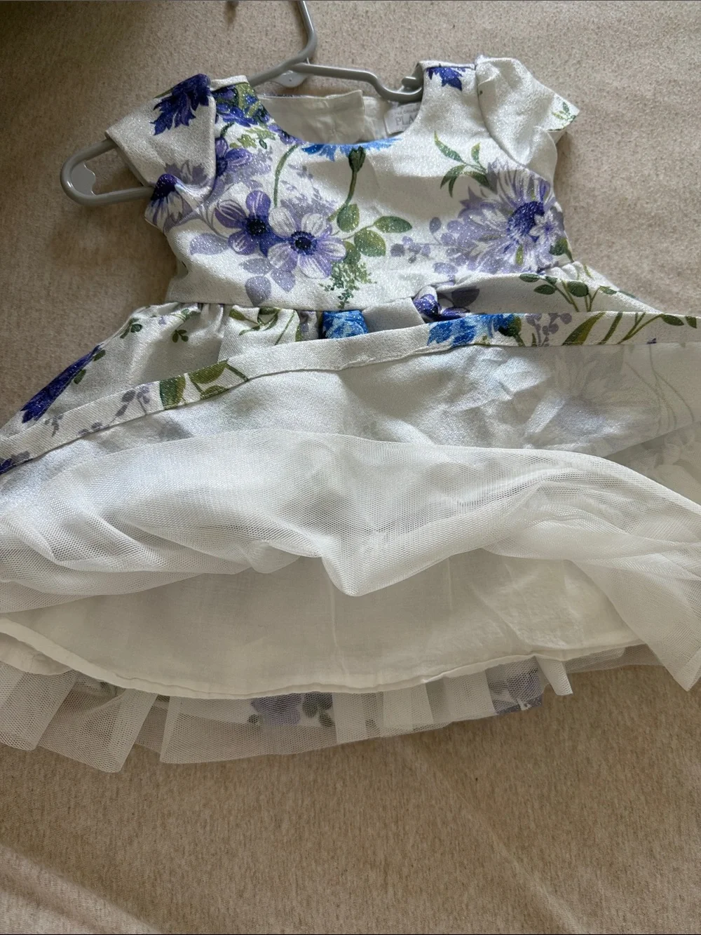 The Children's Place White Dress with Purple & Blue Floral Print